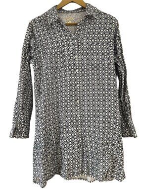 Lilly Pulitzer Black White Geometric Shirt Dress Long Sleeve Button Front